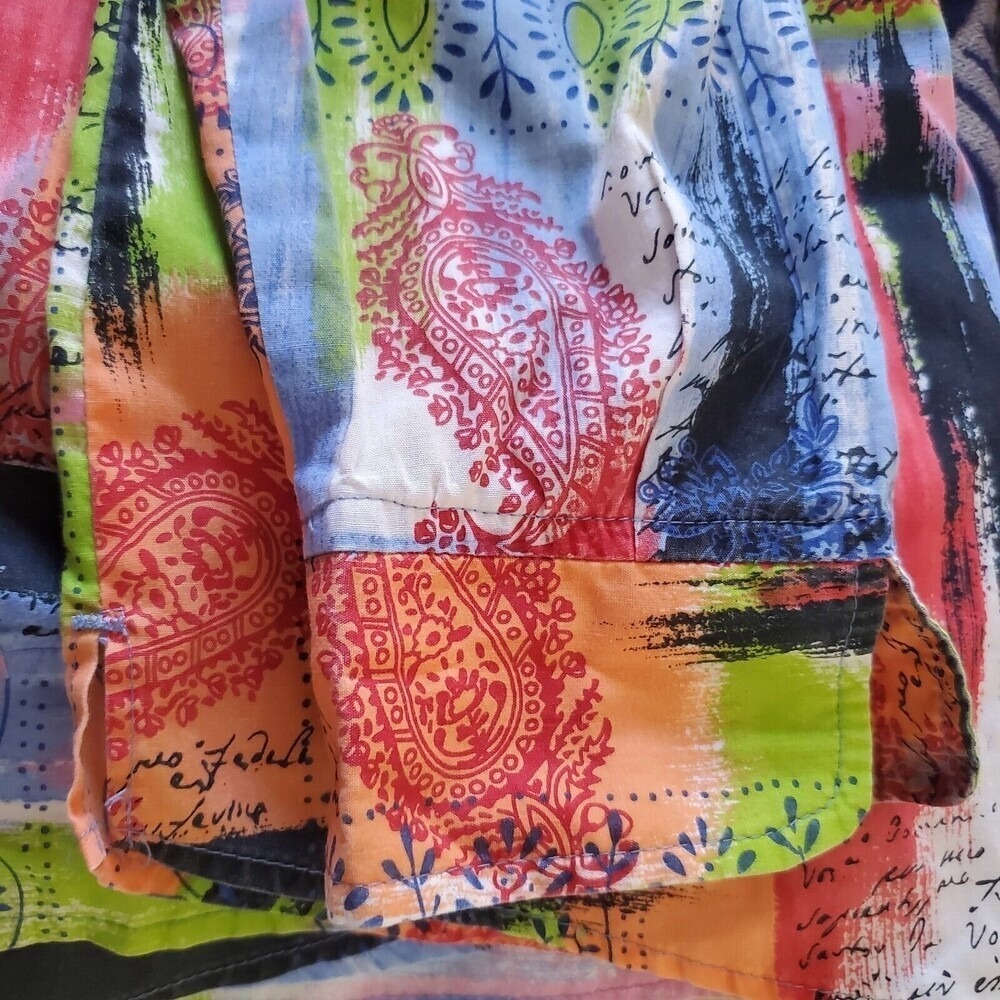 TravelSmith Womens XL Abstract Paisley Script Print Button Up Shirt Multi-Color - Picture 12 of 14